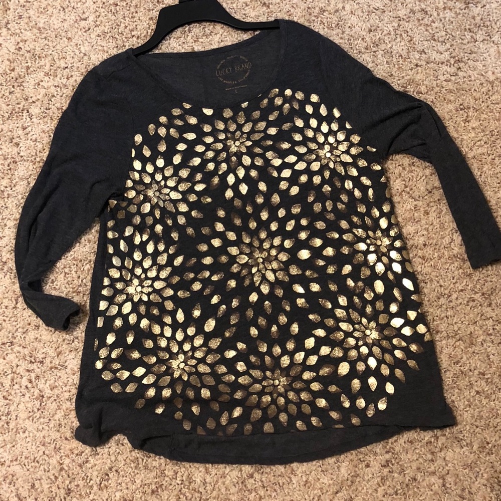 Charcoal Gray with gold leaves Lucky brand top